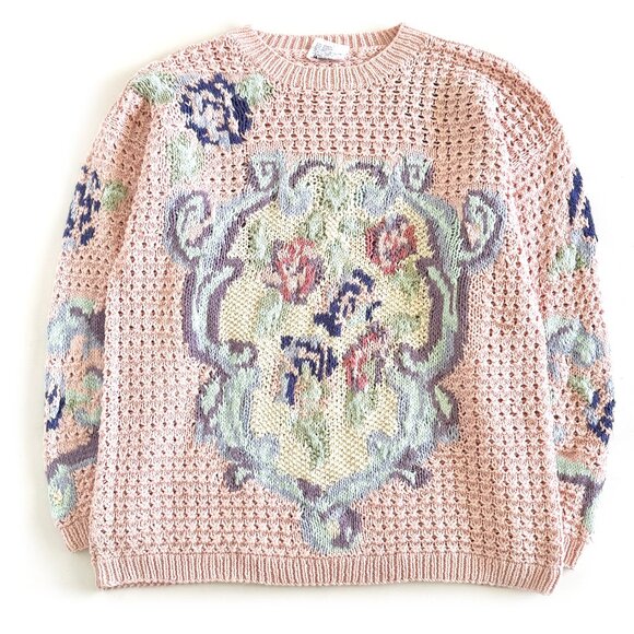 Vintage Jump, Pink Floral Sweater / Coquette Style / Romantic Knitwear - Picture 1 of 5